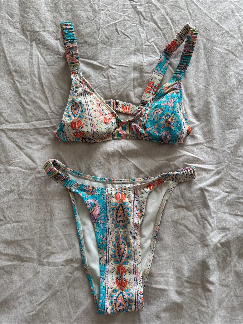 Wild Fable Turquoise and Coral Paisley Two-Piece Bikini
